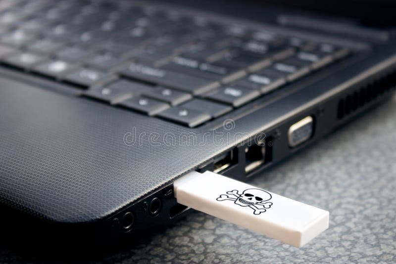 USB with Viruses Attached To a Laptop Stock Image Image of threat