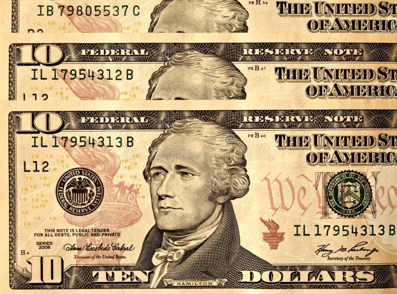 USD 10 United States Dollar Bills Close Up