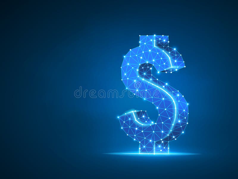 USD dollar wireframe digital Vector polygonal neon 3d. Low poly business, data cash, and finance concept
