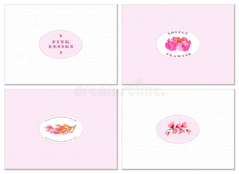 A set of four cards with a cute design and watercolor floral elements. stock illustration A set of four cards with a cute design and watercolor floral elements. stock illustration