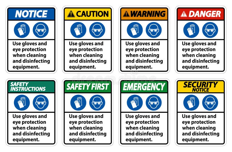 Use Gloves and Eye Protection Sign on White Background Stock Vector