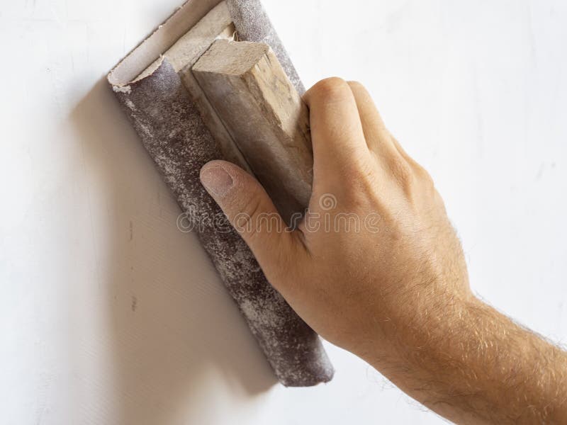Use Sandpaper To Sand the Wall Surface. Surface Leveling, Work Inside