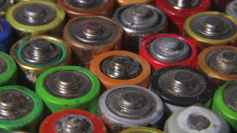Used batteries, waste, high risk to the environment. Background with batteries