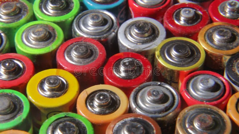 Used batteries, waste, high risk to the environment. Background with batteries