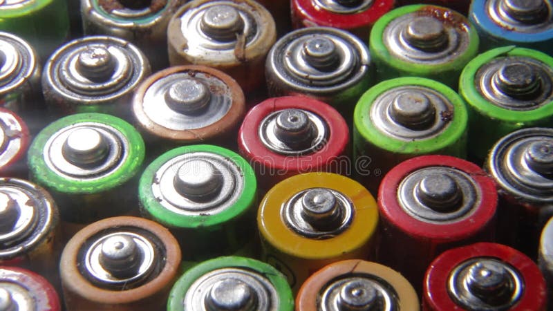 Used batteries, waste, high risk to the environment. Background with batteries.