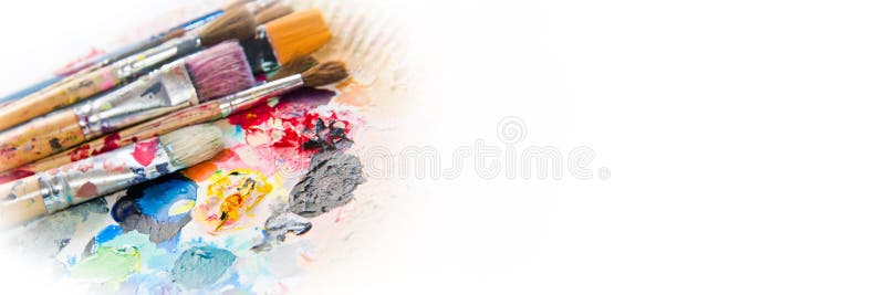 Watercolor illustration of paint palette and brushes with white background  on Craiyon