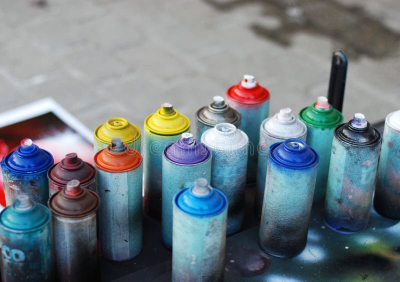 Used spray cans stock image Used spray cans stock image