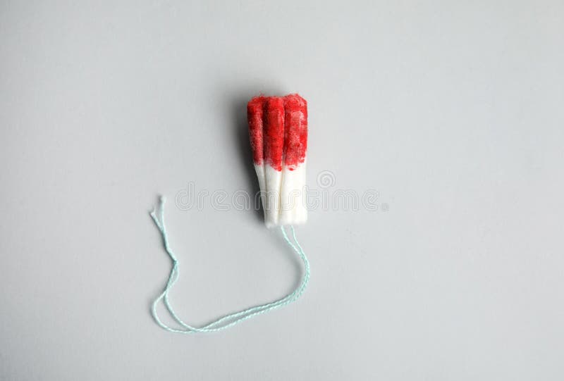 Used Tampon on Light Grey Background, Top View Stock Photo Image of