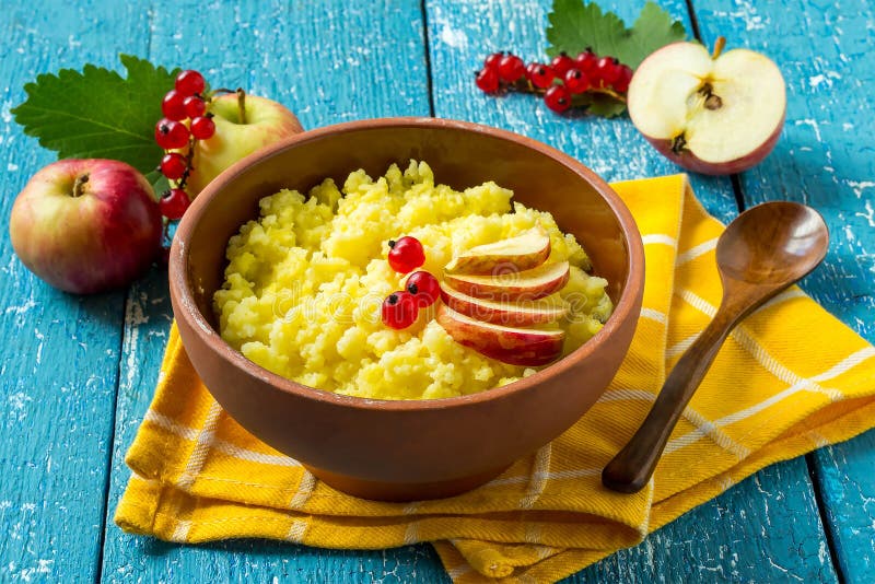 Useful millet porridge with apple and red currant