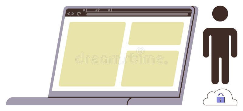 User Accessing Secure Cloud Storage via Laptop Interface with Modern Web Browser Layout vector illustration