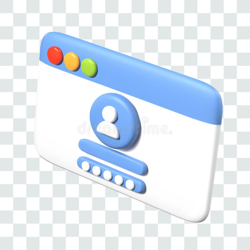User account card with password field. Account login page, mail. Vector 3D template in cartoon style. Isolated object for cyber security, identification concepts