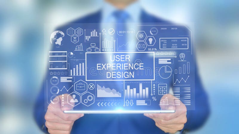 User Experience Design, Businessman with Hologram Concept royalty free stock photo