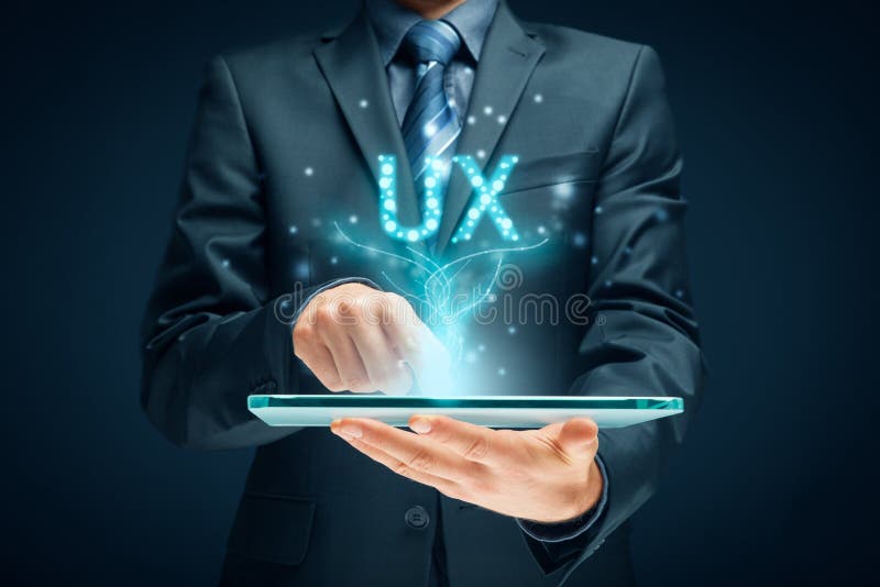 User experience on digital tablet app - UX concept royalty free stock photo