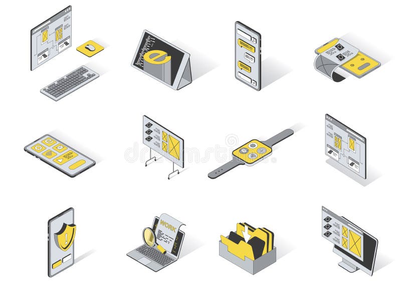 User interface concept 3d isometric icons set. Pack elements stock illustration
