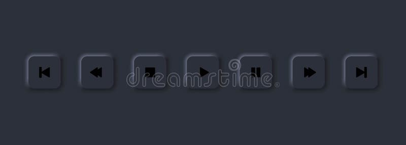 User interface elements for music player mobile app. Set of play button icons. Neomorphic vector music and media control symbol