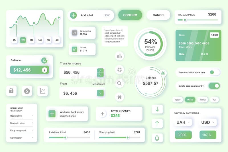 User interface elements set for Banking mobile app or web. Vector components. vector illustration