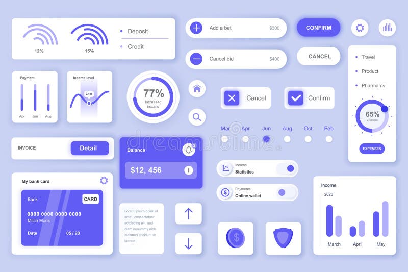 User interface elements set for Banking mobile app or web. Vector components. royalty free illustration