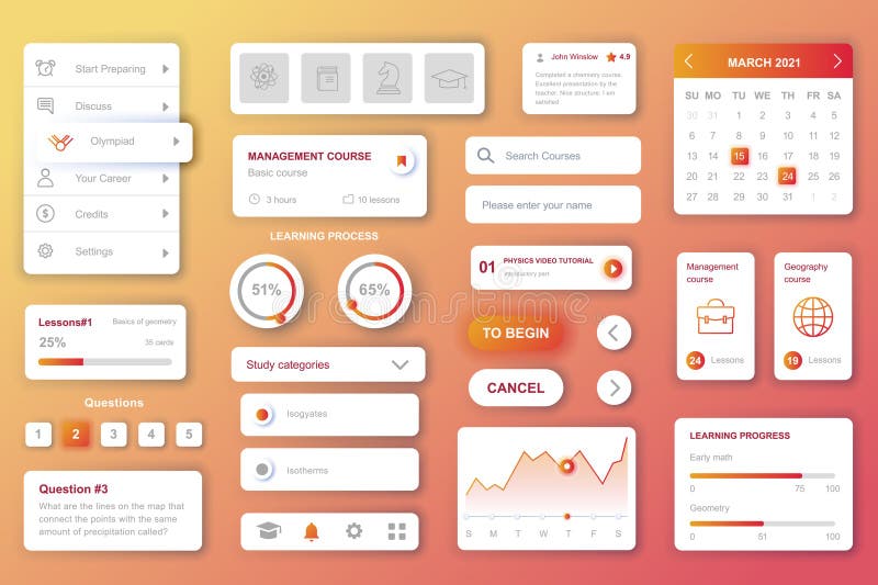 User interface elements set for Education mobile app or web. Vector components. vector illustration