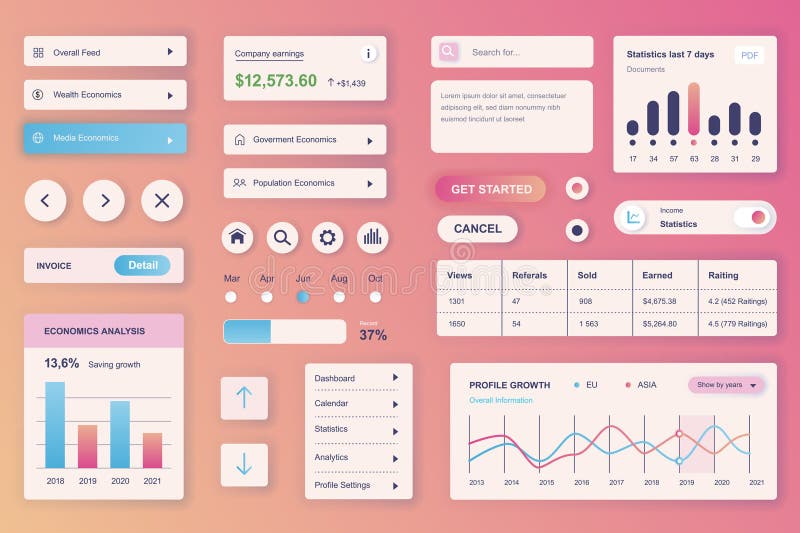 User interface elements set for Finance mobile app or web. Vector components. royalty free illustration