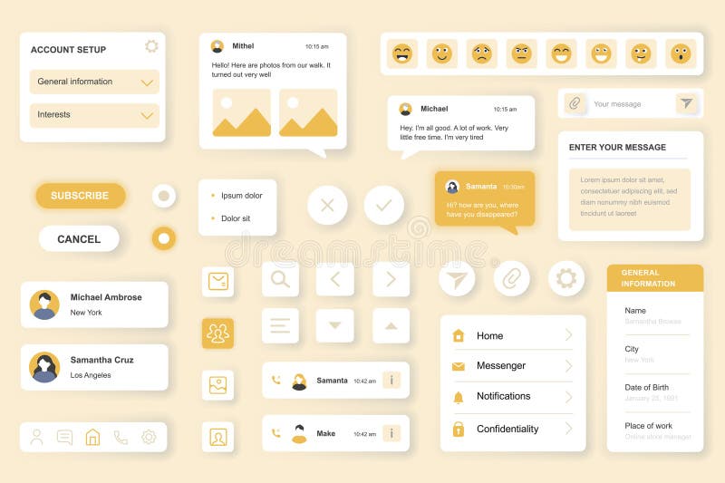 User interface elements set for Messenger mobile app or web. Vector components. stock illustration