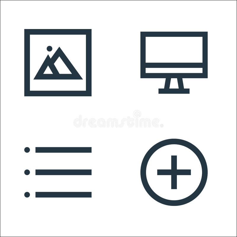 User interface line icons. linear set. quality vector line set such as add, list, monitor stock illustration