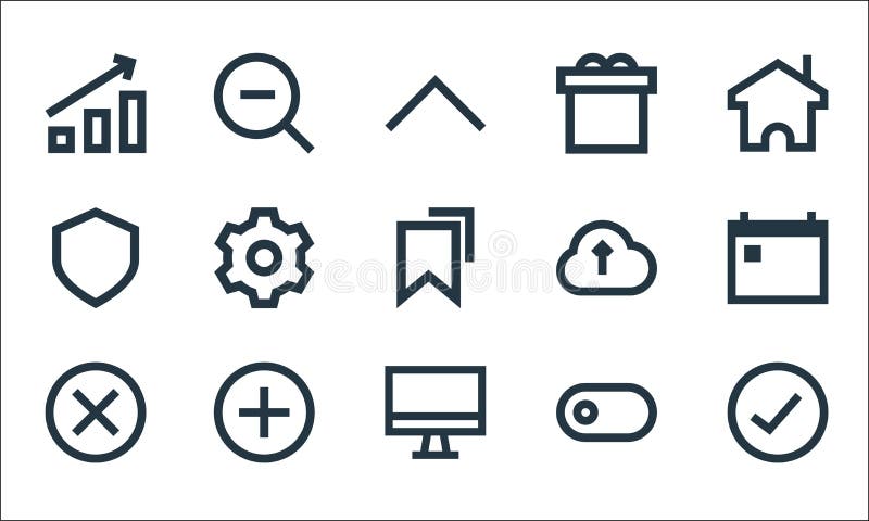 User interface line icons. linear set. quality vector line set such as approve, monitor, cancel, toggle, add, shield, upload, gift, zoom out
