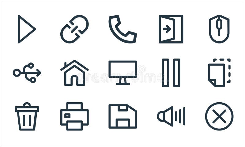 User interface line icons. linear set. quality vector line set such as cancel, save file, remove, volume, printer, usb flash drive vector illustration
