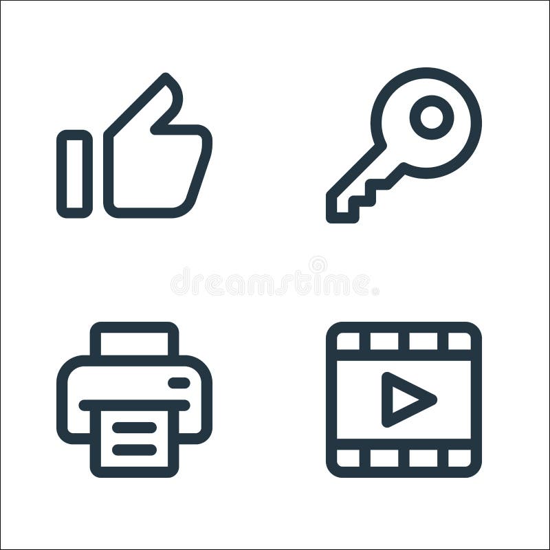 User interface line icons. linear set. quality vector line set such as film, printer, key vector illustration