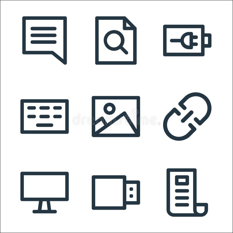 User interface line icons. linear set. quality vector line set such as news, usb flash drive, desktop computer, link, picture vector illustration