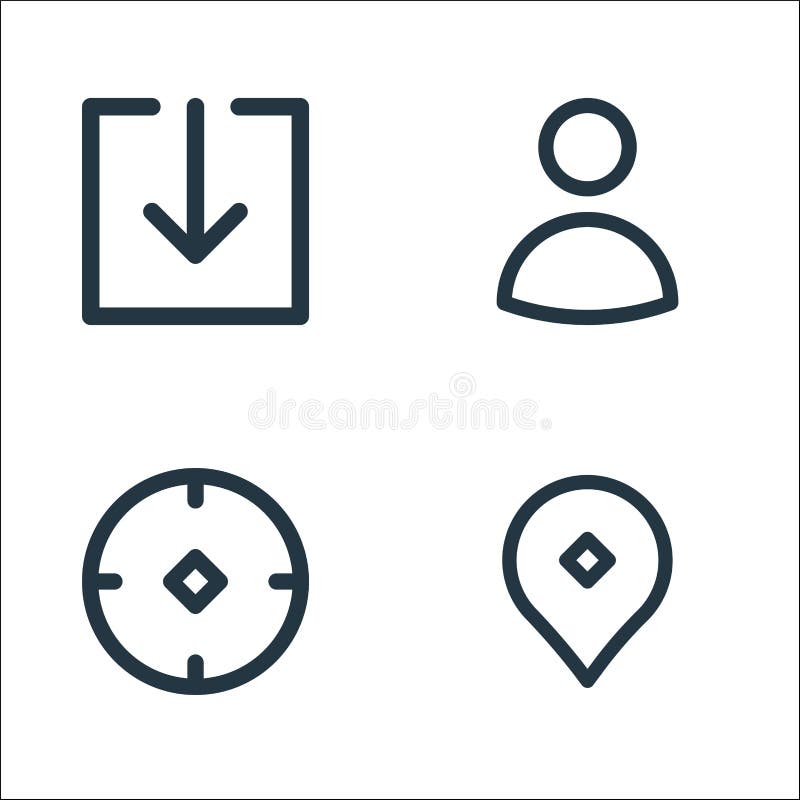 User interface line icons. linear set. quality vector line set such as pin, target, user royalty free illustration