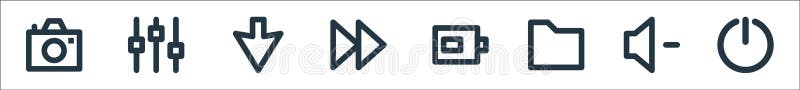User interface line icons. linear set. quality vector line set such as power on, low volume, folder, low battery, fast, download vector illustration