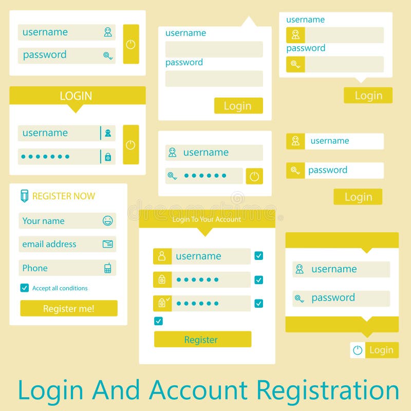 User interface login and account registration stock illustration