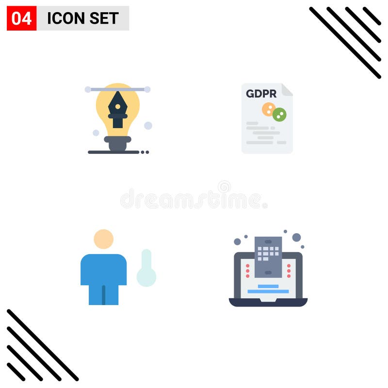 User Interface Pack of 4 Basic Flat Icons of bulb, avatar, illustration, file, degrees vector illustration