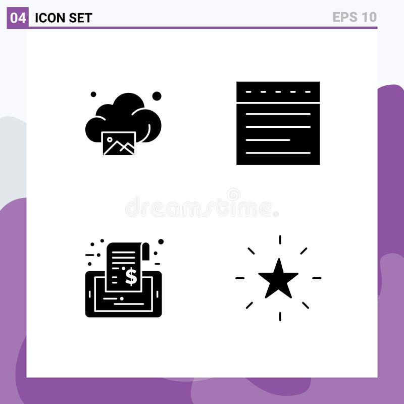 User Interface Pack of 4 Basic Solid Glyphs of cloud, phone, technology, website, tag stock illustration