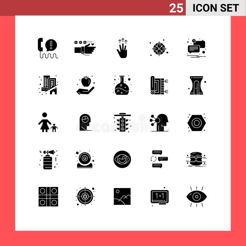 25 User Interface Solid Glyph Pack of modern Signs and Symbols of navigation, compass, heart, touch, mobile stock illustration