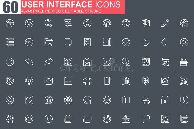 User interface thin line icon set. vector illustration