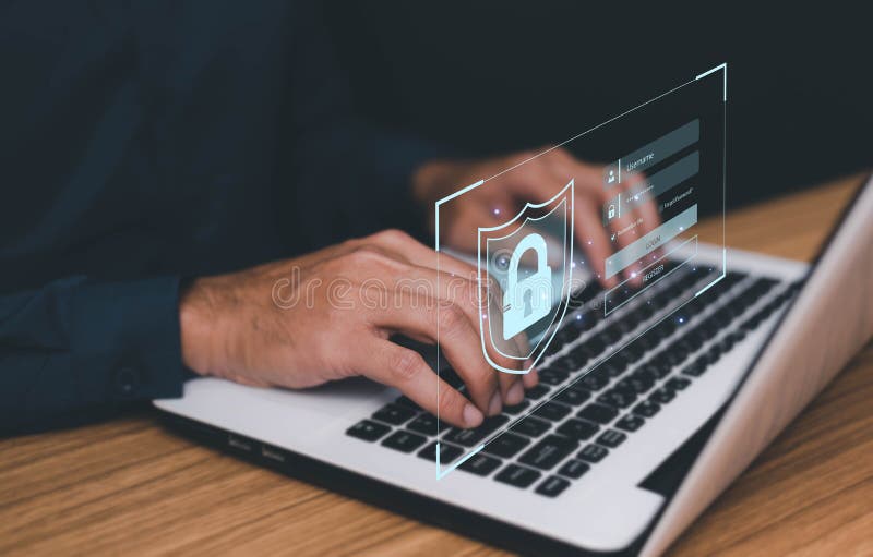 User login to computer by username and password cyber security concept
