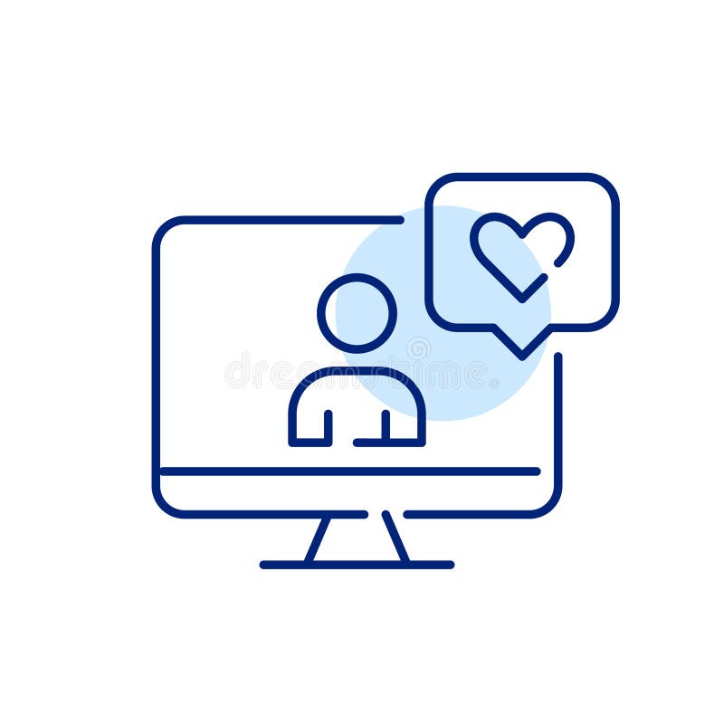 User profile on a computer monitor with like message. Pixel perfect, editable stroke line icon vector illustration User profile on a computer monitor with like message. Pixel perfect, editable stroke line icon vector illustration