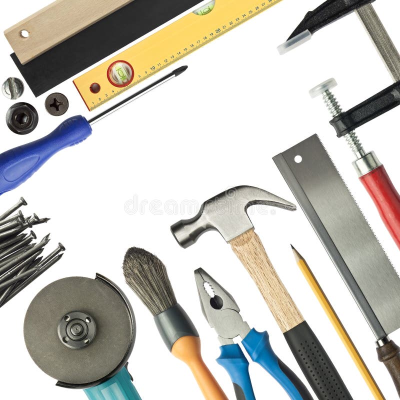 Tools background, isolated on white. Tools background, isolated on white.