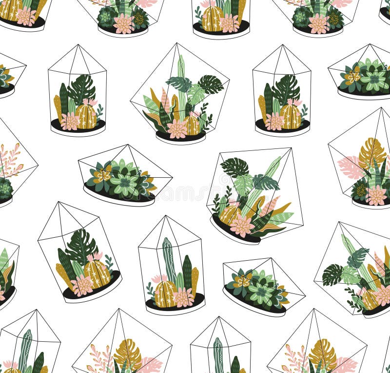 Usines tropicales contenues tirées par la main de maison Modèle sans couture de vecteur scandinave de style illustration stock Usines tropicales contenues tirées par la main de maison Modèle sans couture de vecteur scandinave de style illustration stock