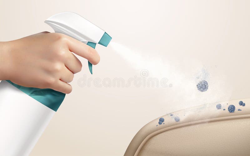 Using a disinfectant spray stock illustration. Illustration of template