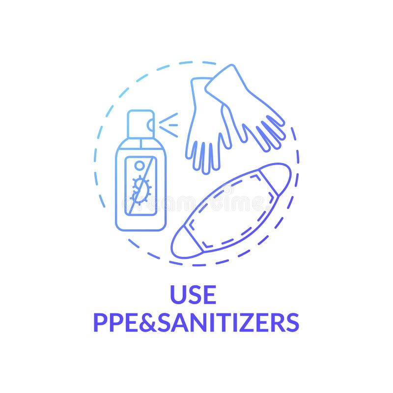 Using PPE and sanitizers concept icon royalty free illustration