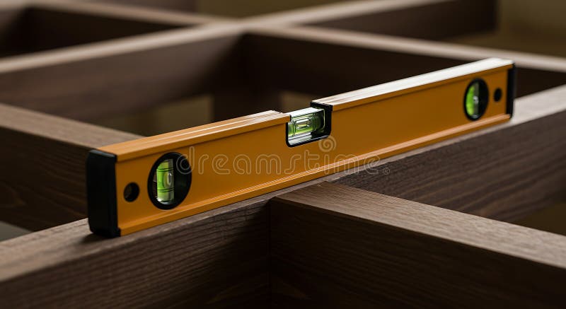 Using Spirit Level on Wooden Framework for Construction or Renovation Project vector illustration