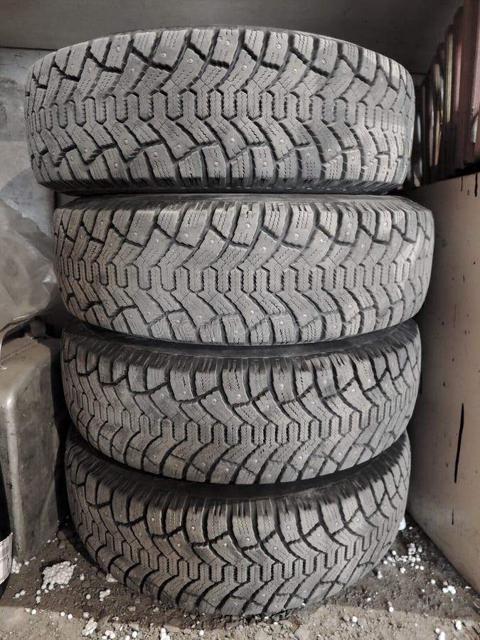 Using Studded Winter Tires in Row Stock Photo Image of automobile