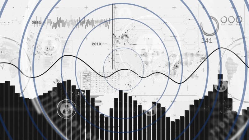Uso de la visualización de datos abstractos de animación con gráficos de barras y patrones circulares libre illustration