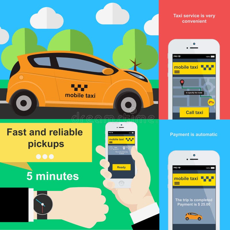 Uso del teléfono móvil para reservar servicio del taxi ilustración del vector Uso del teléfono móvil para reservar servicio del taxi ilustración del vector