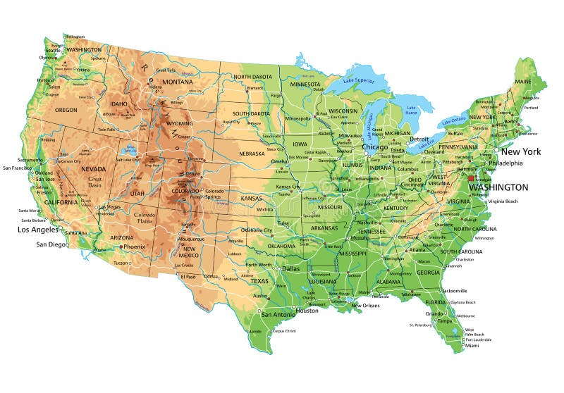 High Detailed United States of America Physical Map with Labeling ...