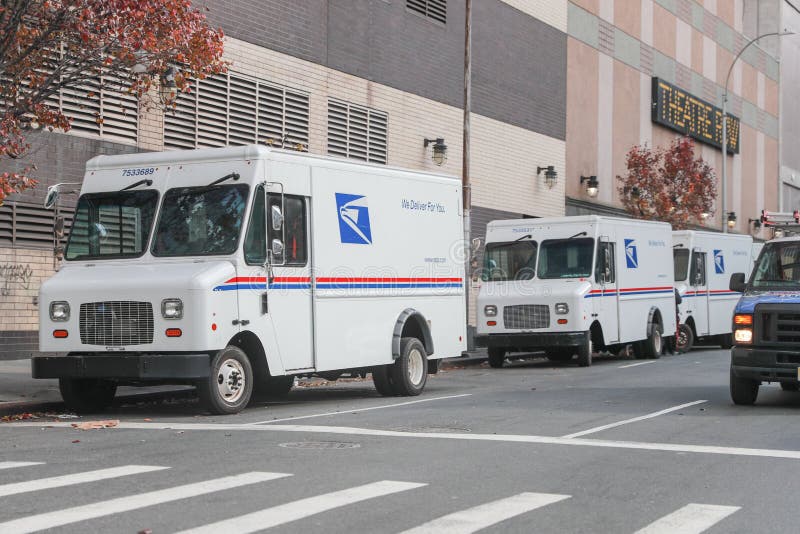 USPS Post Office Mail Trucks in New York. Editorial Photography Image