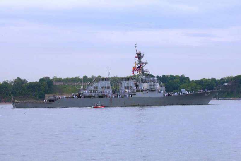 NEW YORK - MAY 21 USS Cole guided missile destroyer of the United States Navy during parade of ships at Fleet Week 2014 on May 21, 2014 in New York Harbor