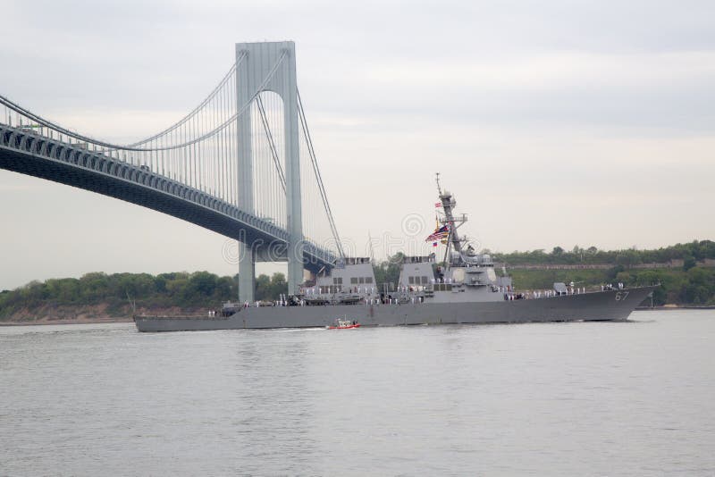 NEW YORK - MAY 21 USS Cole guided missile destroyer of the United States Navy during parade of ships at Fleet Week 2014 on May 21, 2014 in New York Harbor